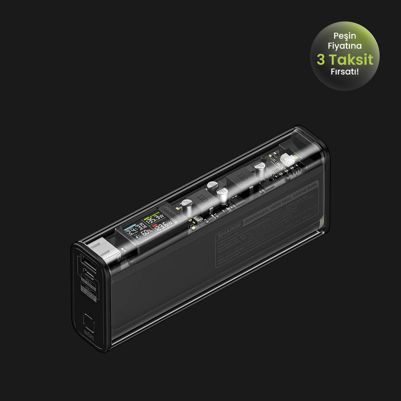 140W - Yüksek Güçlü ve Şeffaf Tasarımlı Powerbank