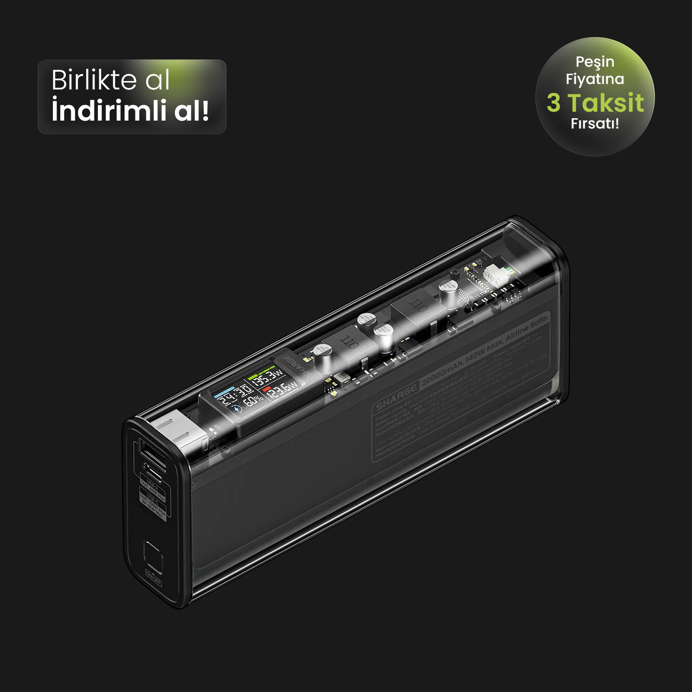 140W - Yüksek Güçlü ve Şeffaf Tasarımlı Powerbank