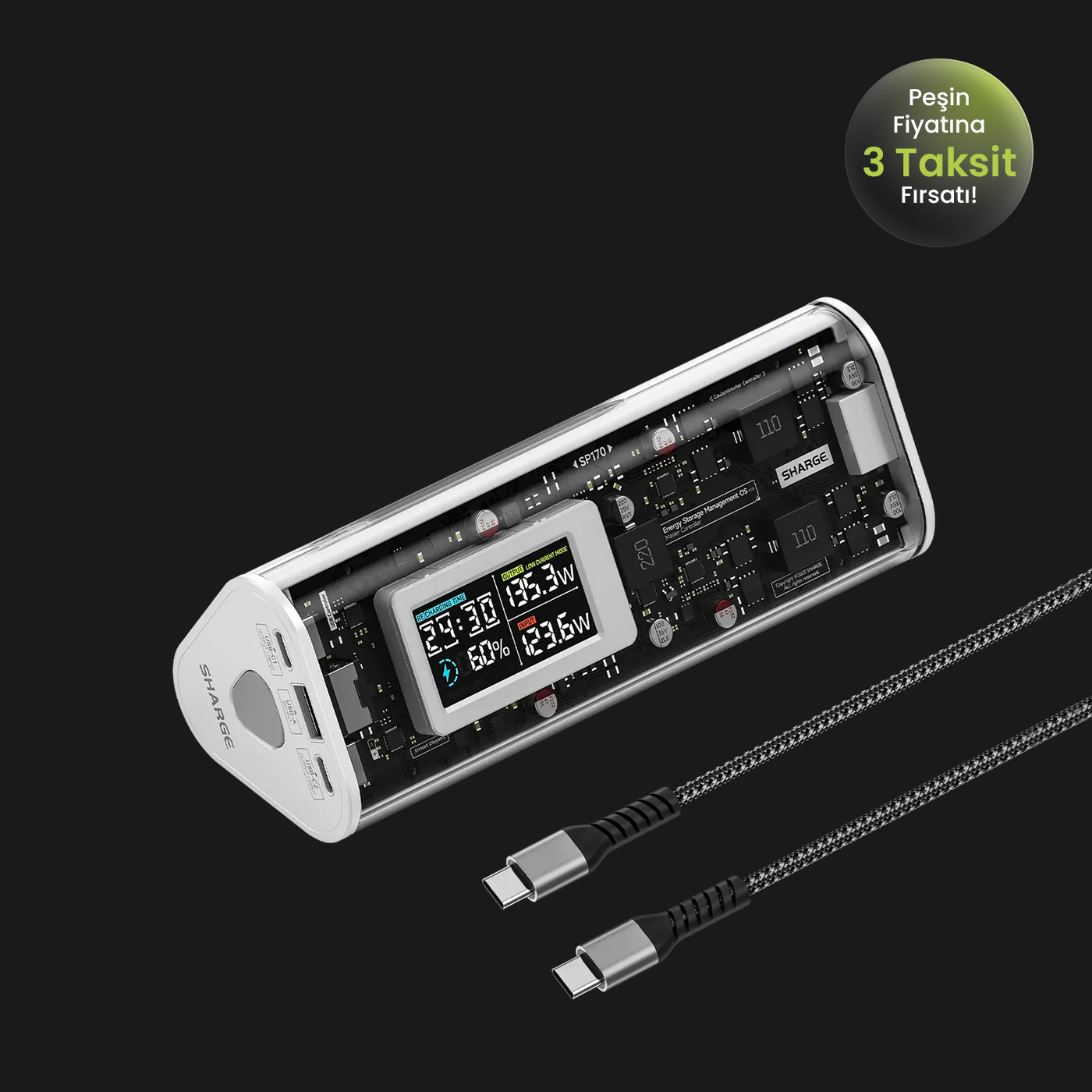 170W - Yüksek Güçlü ve Şeffaf Tasarımlı GaN Powerbank