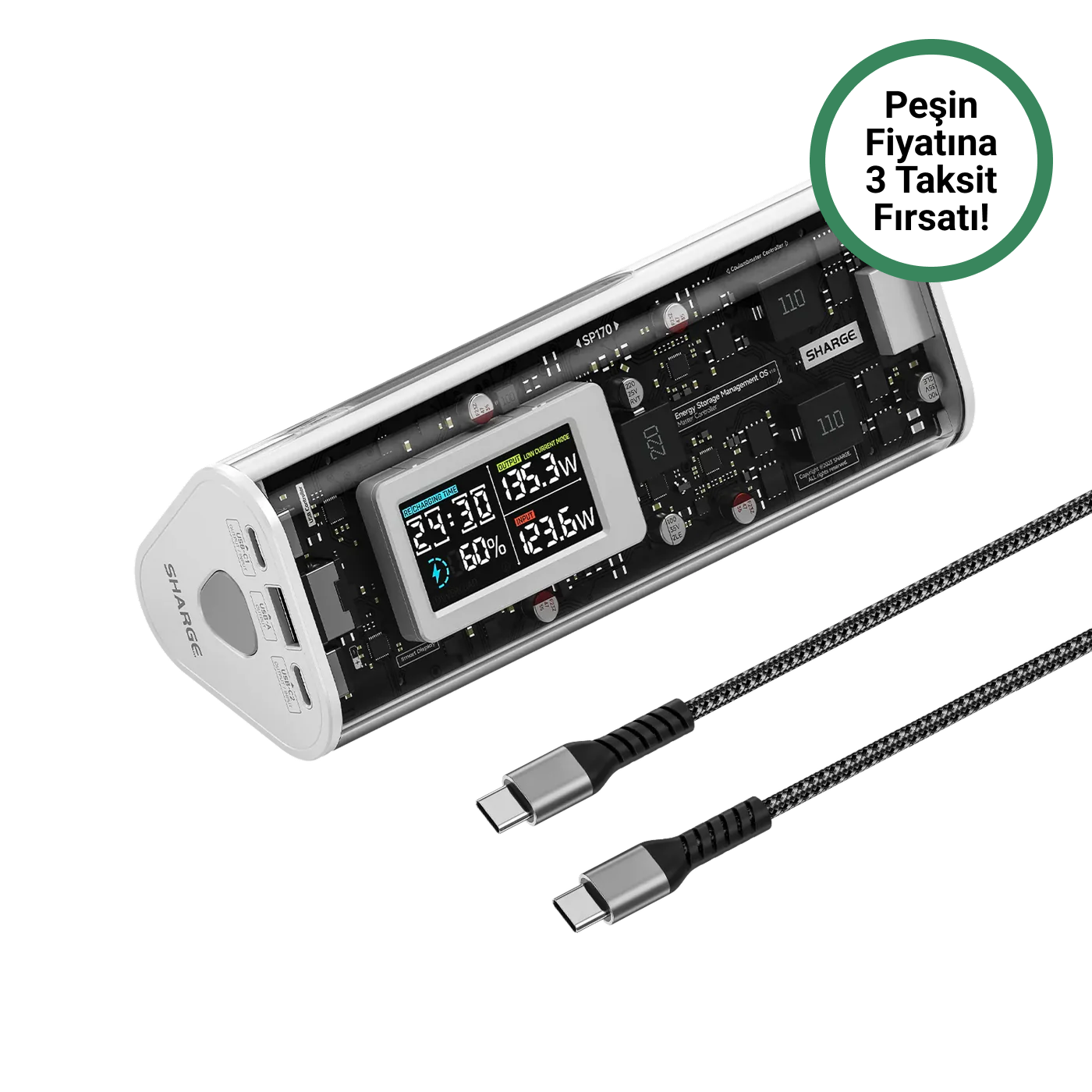 170W - Yüksek Güçlü ve Şeffaf Tasarımlı GaN Powerbank