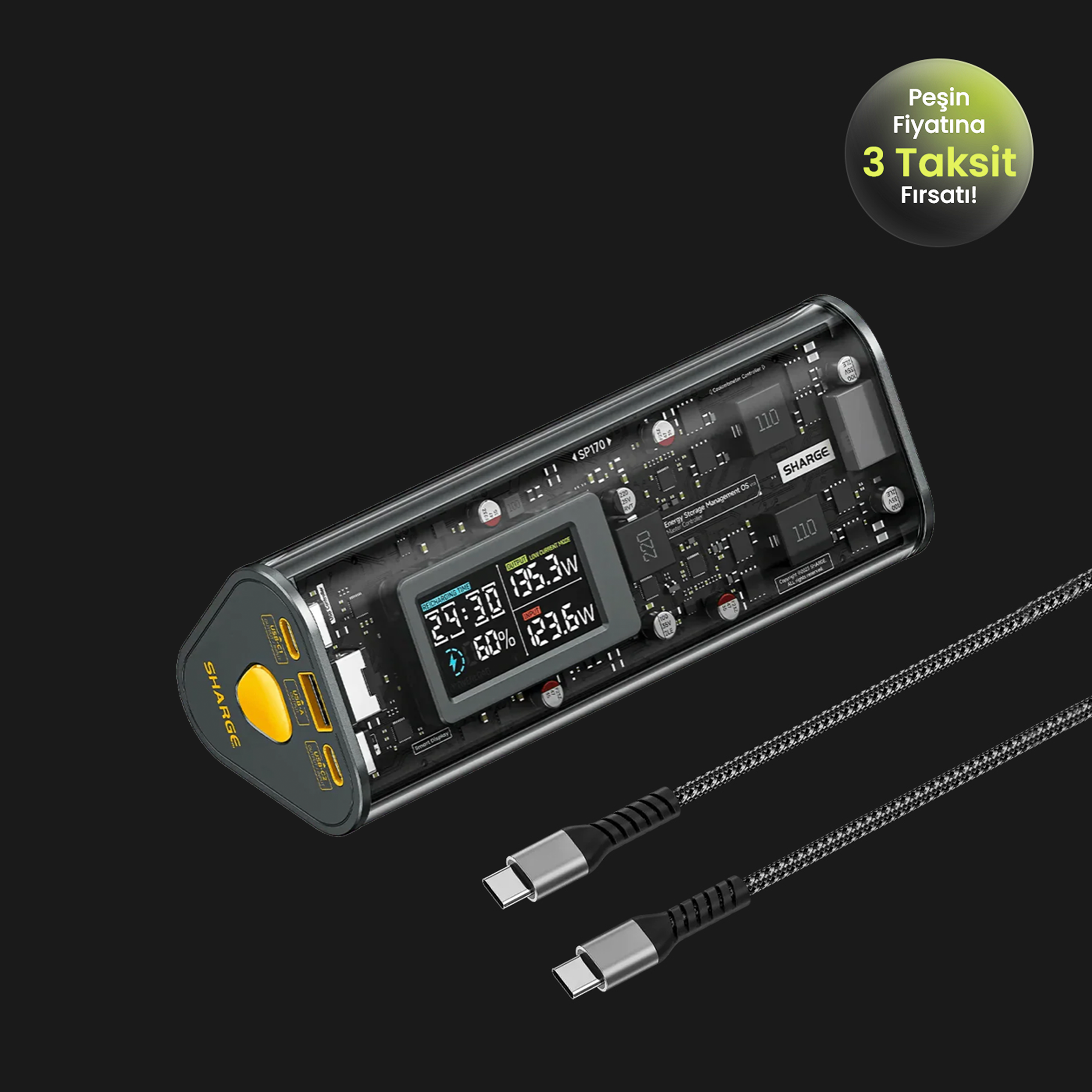 170W - Yüksek Güçlü ve Şeffaf Tasarımlı GaN Powerbank