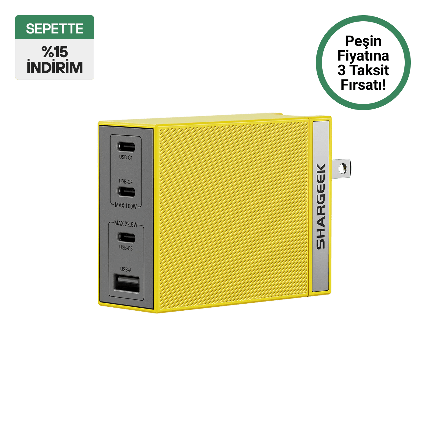 Sharge 100W Pro GaN şarj adaptörü 3C1A çıkışlı
