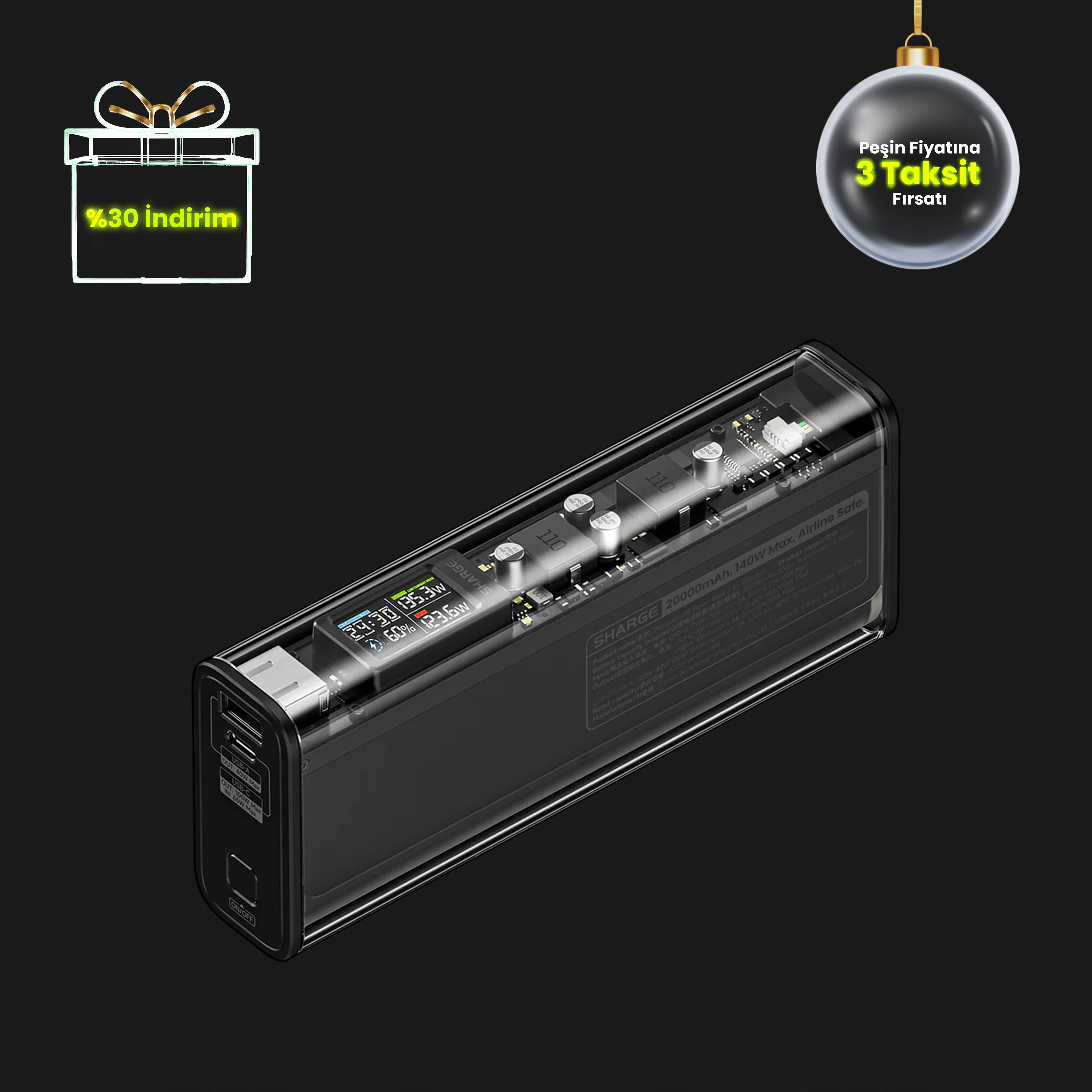140W - Yüksek Güçlü ve Şeffaf Tasarımlı Powerbank