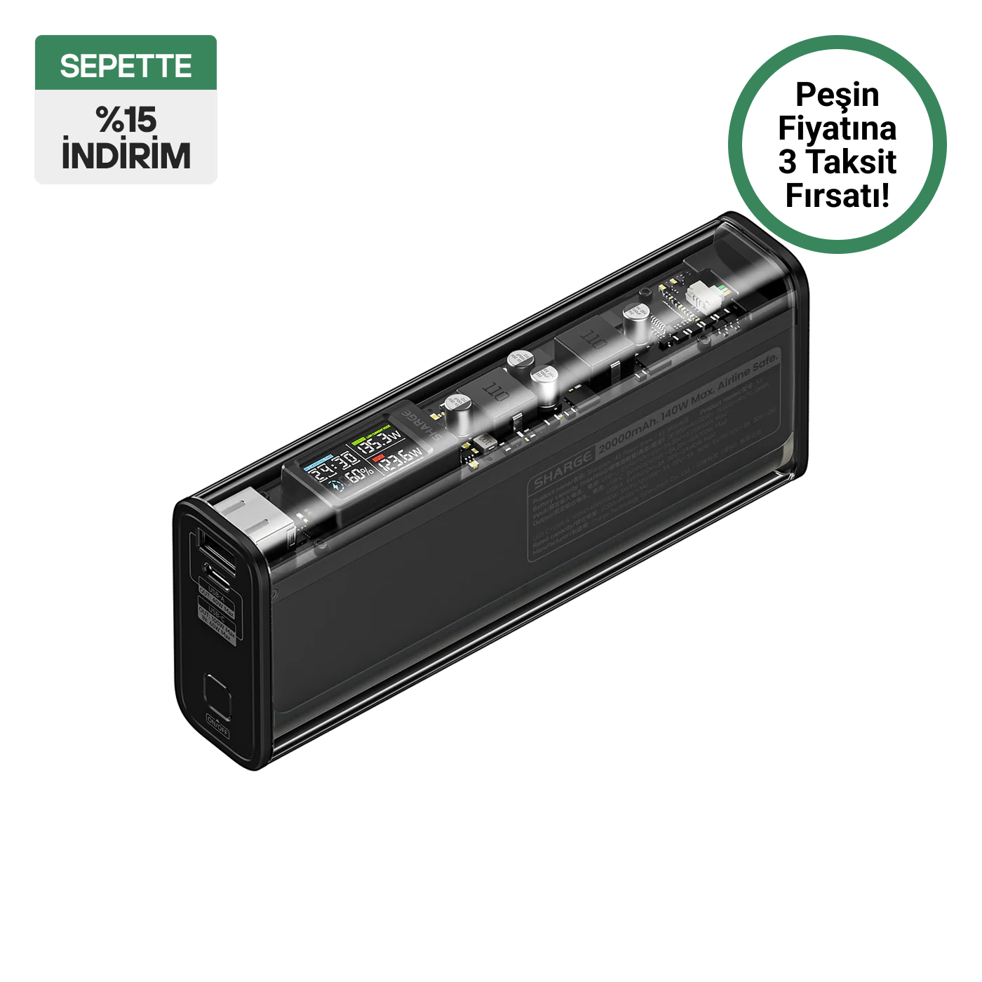 140W - Yüksek Güçlü ve Şeffaf Tasarımlı Powerbank