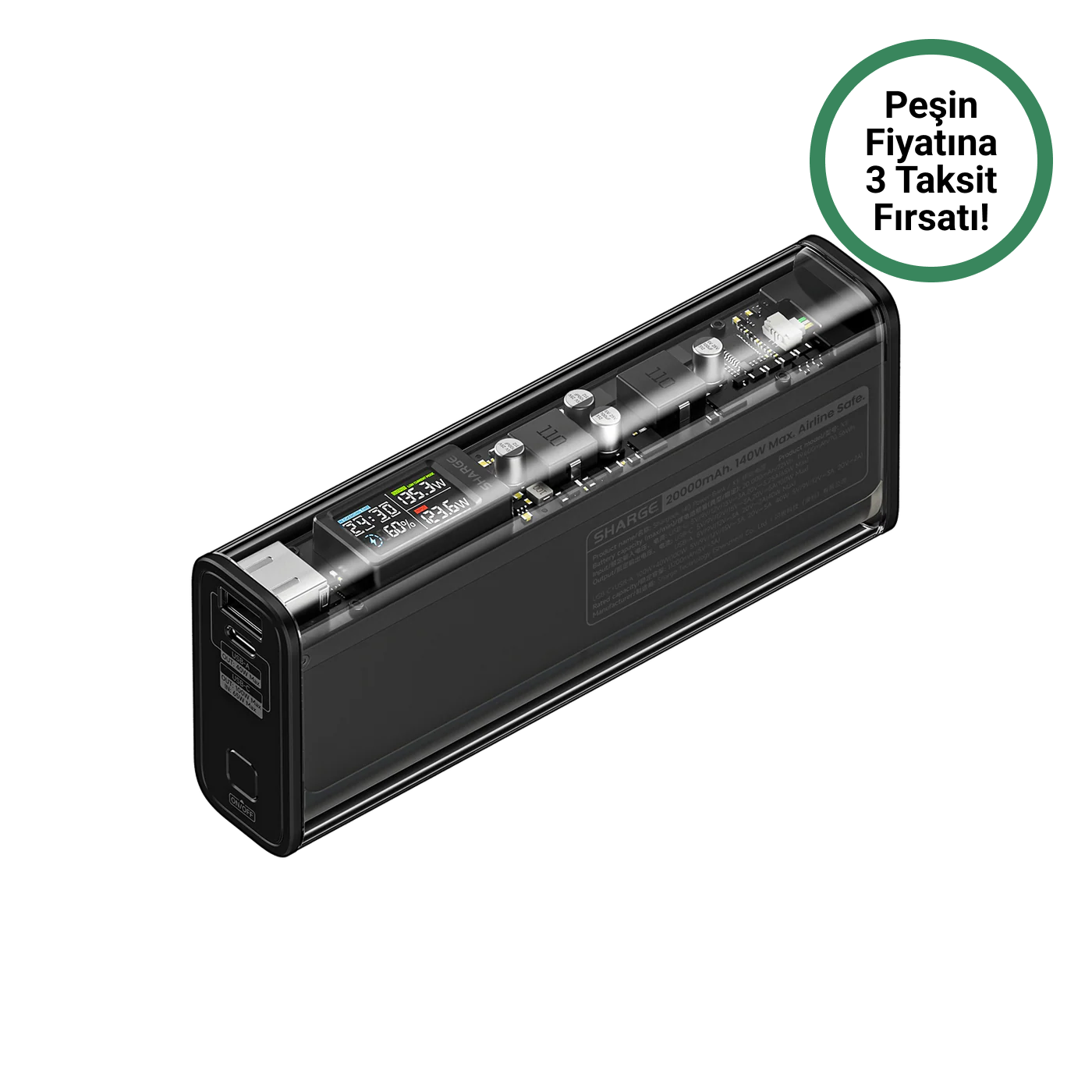 140W - Yüksek Güçlü ve Şeffaf Tasarımlı Powerbank