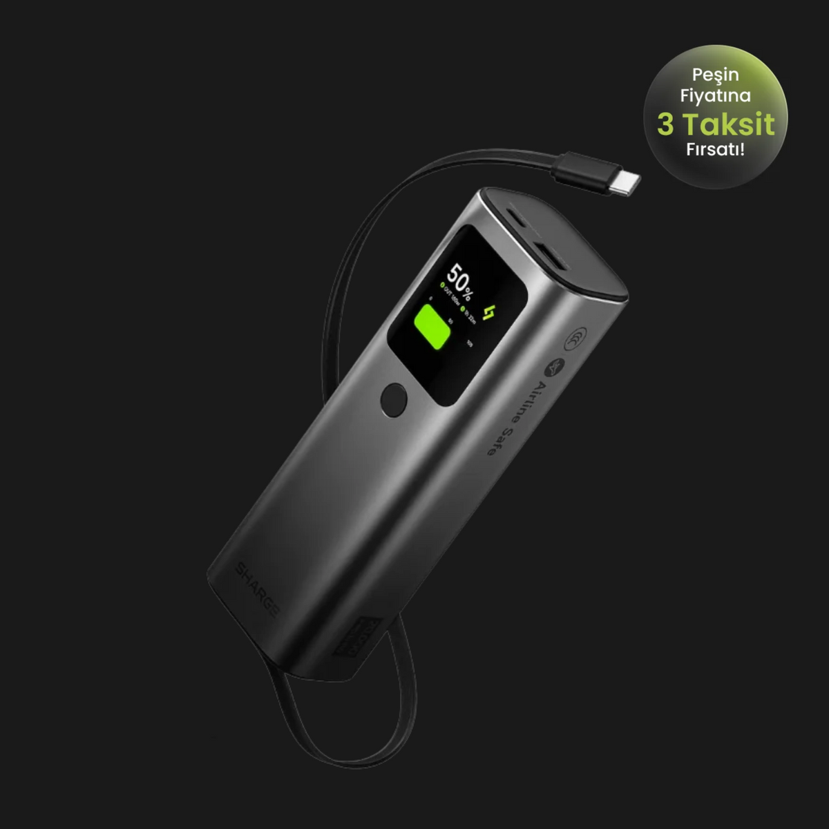 Sharge Retractable 165W - Geri Çekilebilir Kablolu Powerbank