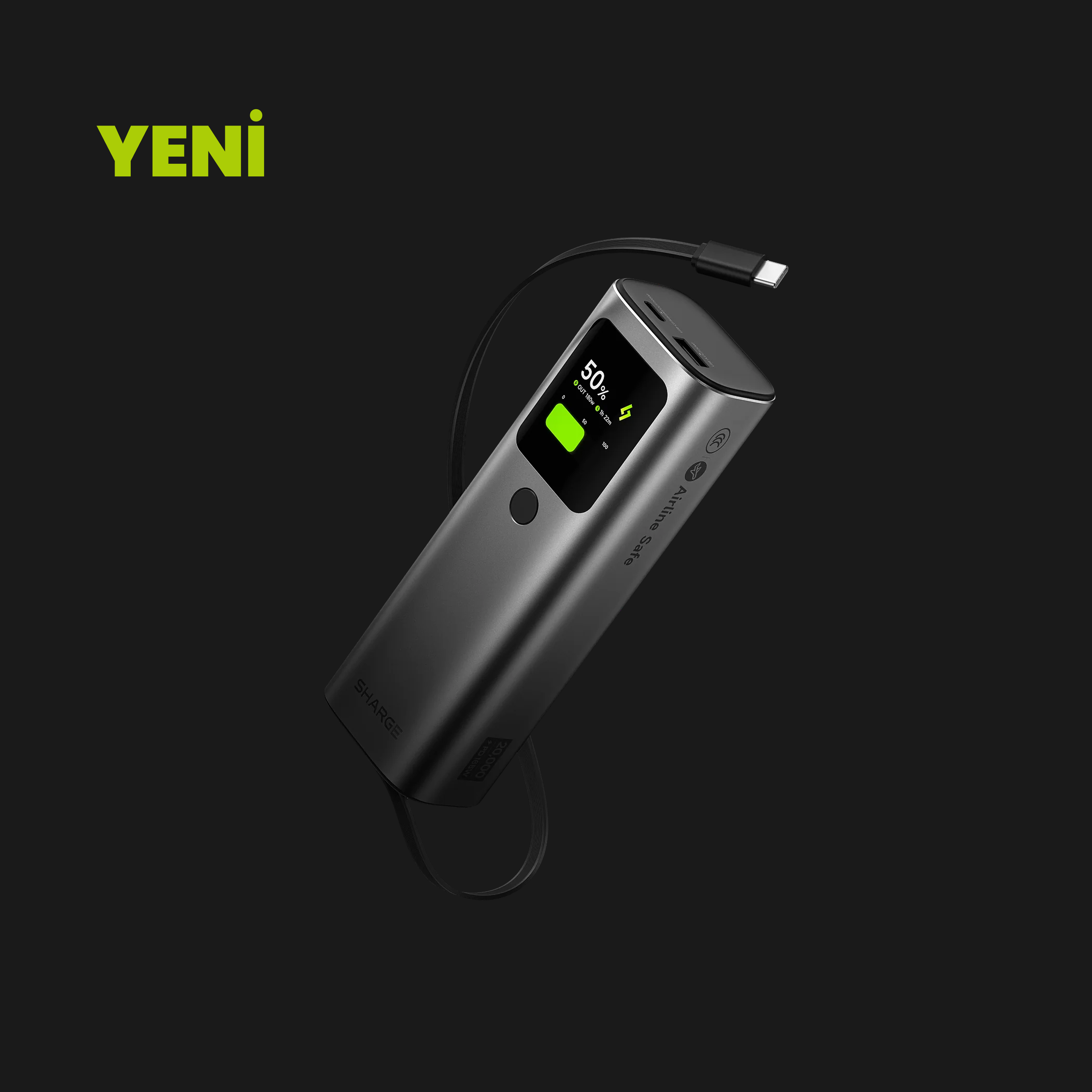 Retractable 165W - Geri Çekilebilir Kablolu Powerbank