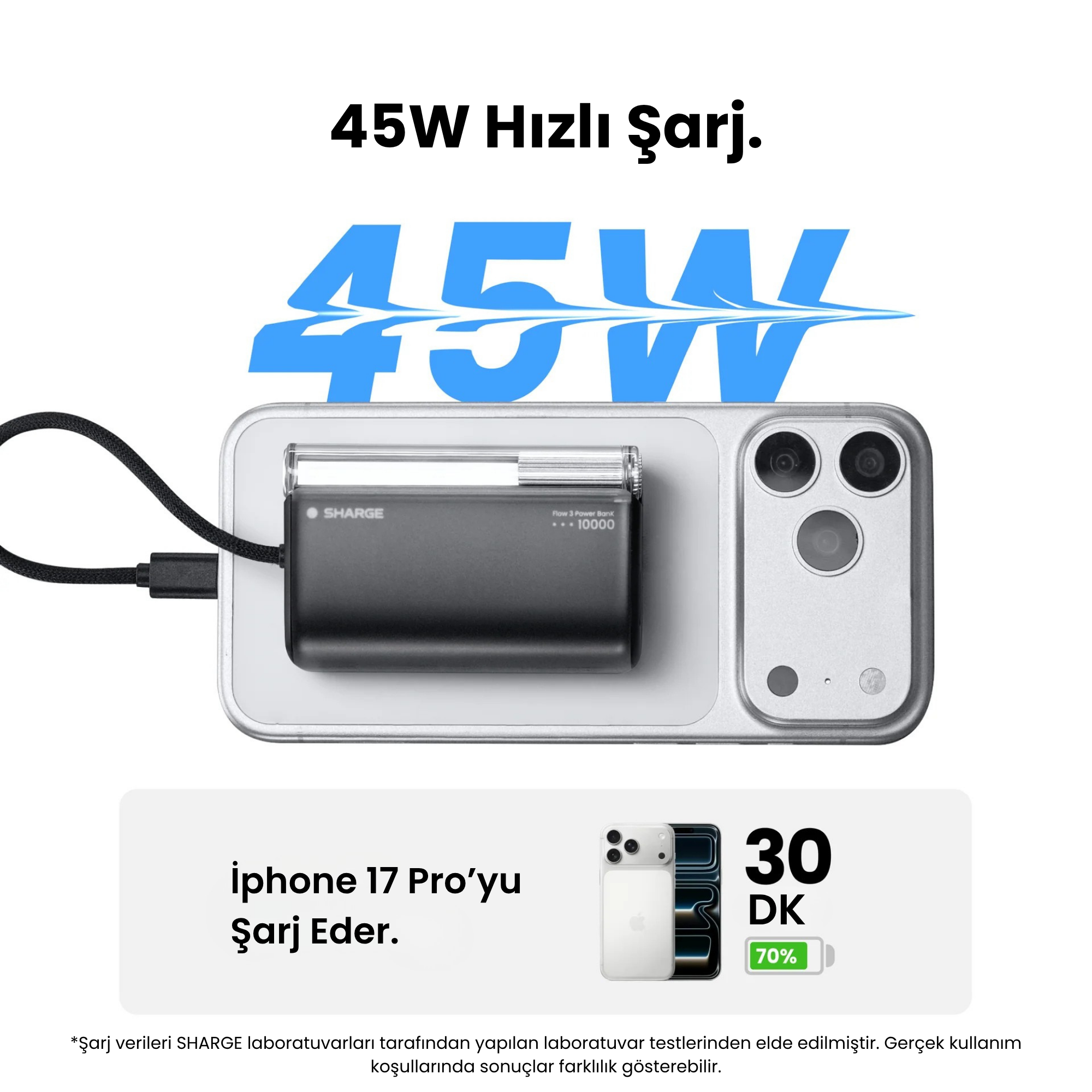 Flow 3 - Powerbank 10.000mAh 45W Dahili Kablolu
