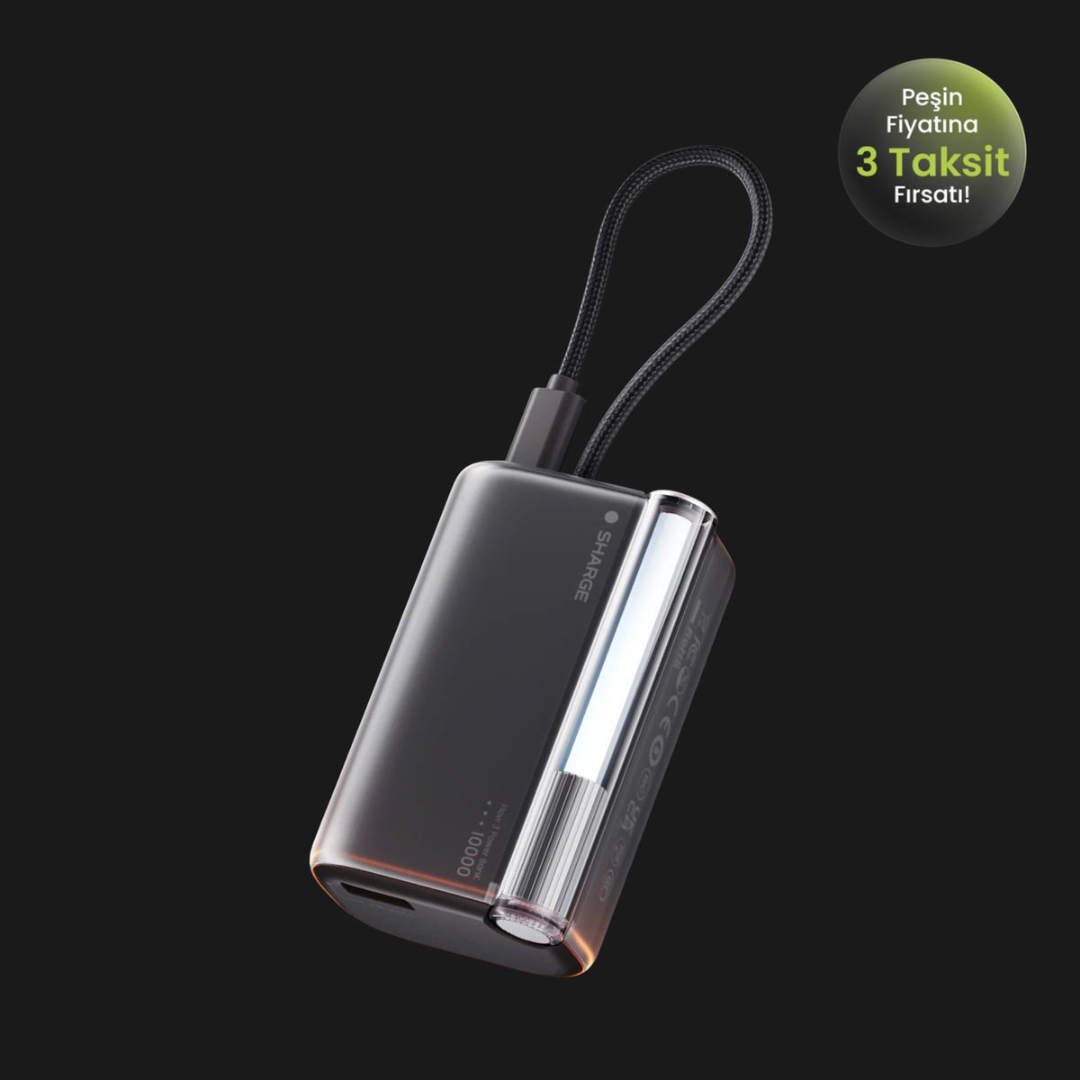 Sharge Flow 3 - Powerbank 10.000mAh 45W Dahili Kablolu