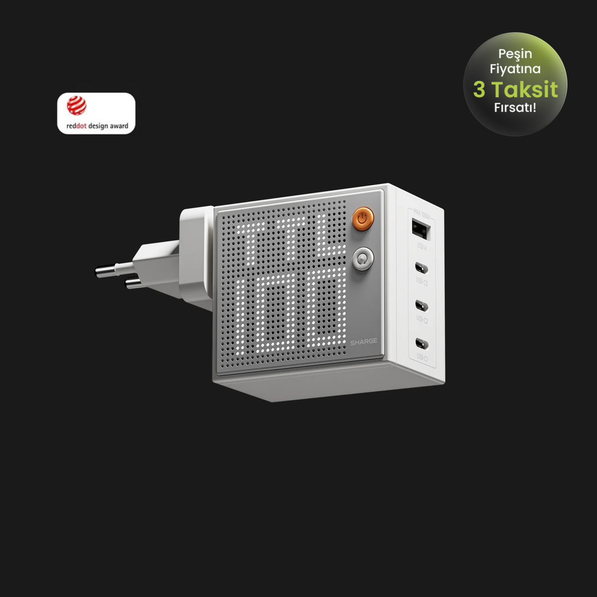 Sharge Pixel 100W - PD 3.1 3xUSB-C + USB-A GaN Hızlı Şarj Cihazı