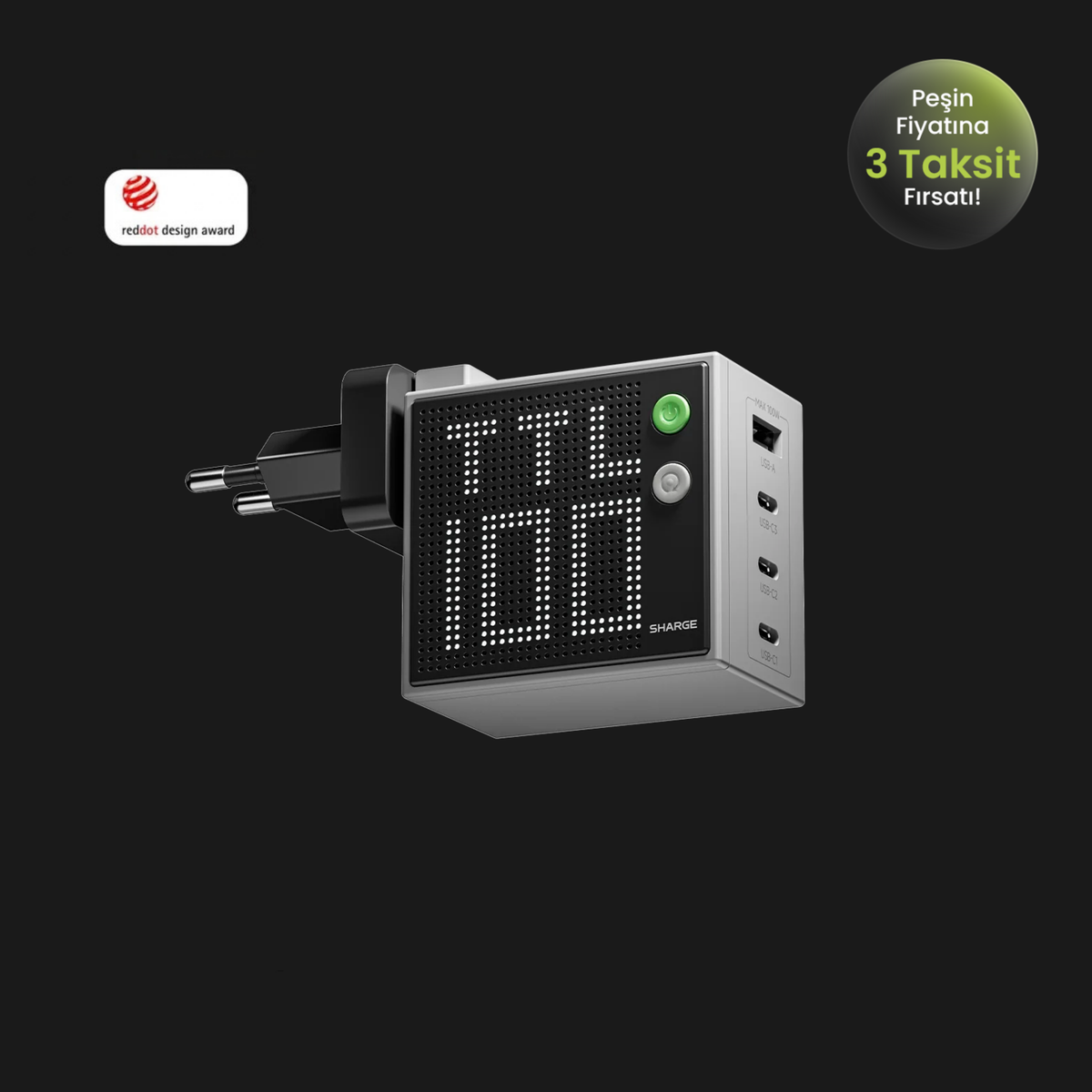 Sharge Pixel 100W - PD 3.1 3xUSB-C + USB-A GaN Hızlı Şarj Cihazı