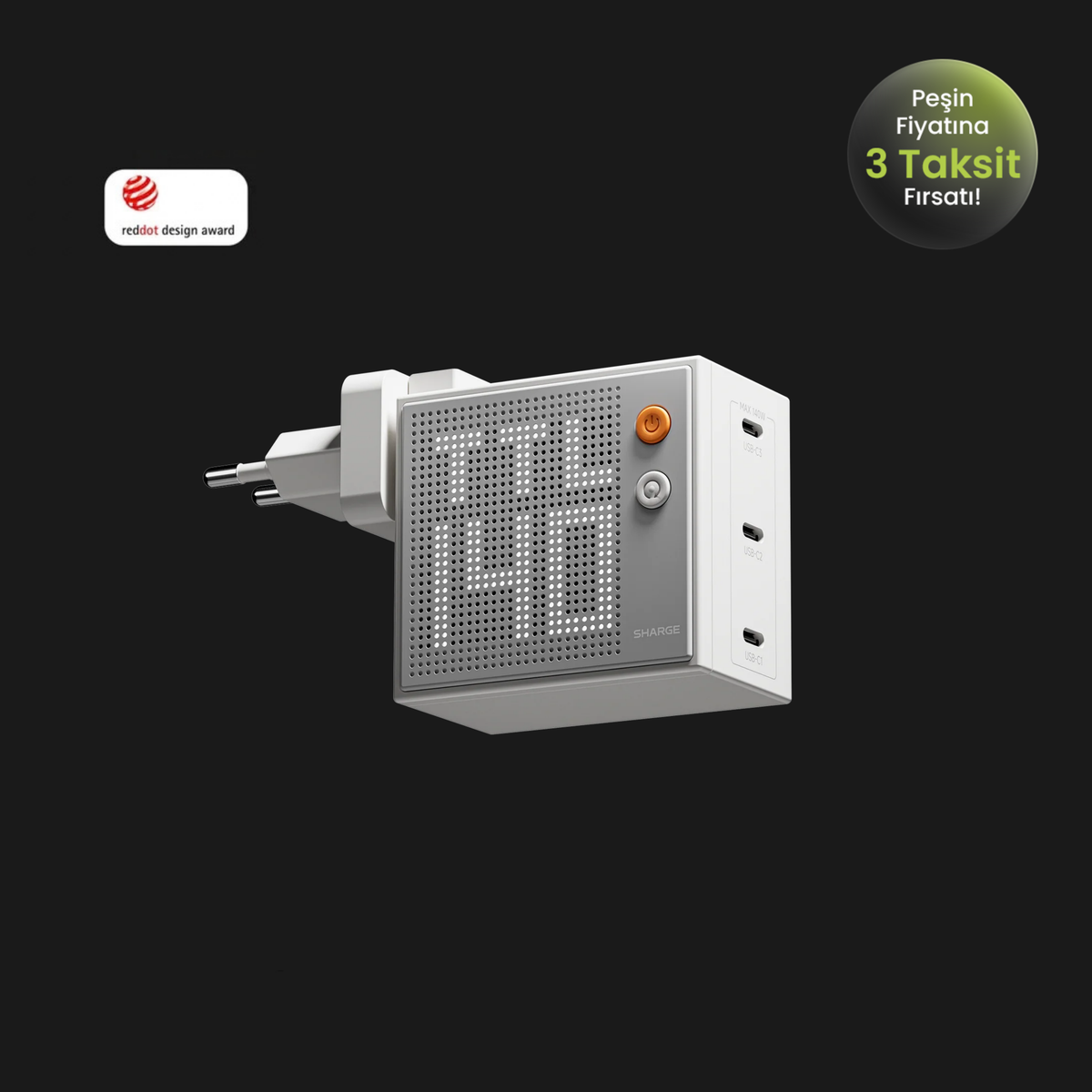 Sharge Pixel 140W - PD 3.1 3xUSB-C GaN Hızlı Şarj Cihazı